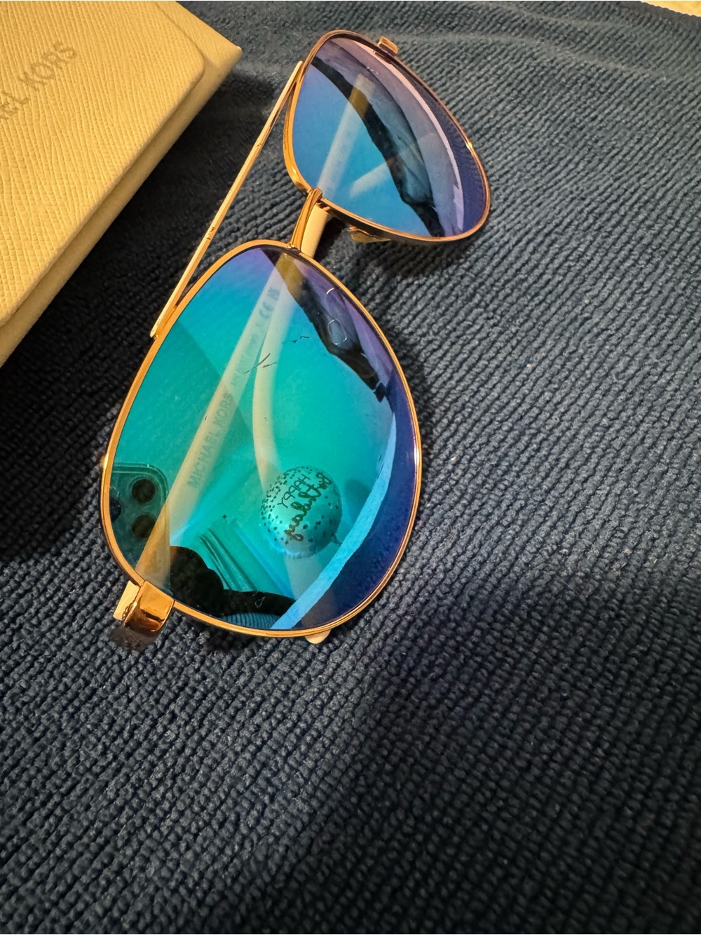 Michael Kors Ladies Blue Lens Aviator Sunglasses - Picture 3 of 6